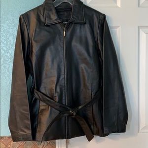 Black leather tie at the waist jacket